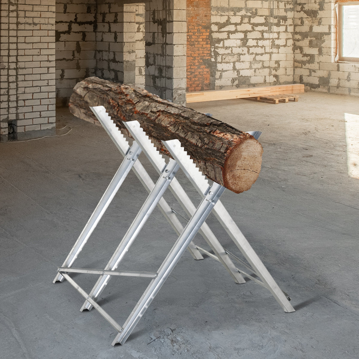 Kettensägebock Sägebock zusammenklappbar Sägegestell für Brennholz Silber Metall 83 x 83 x 79 cm – Produktabbildung 2