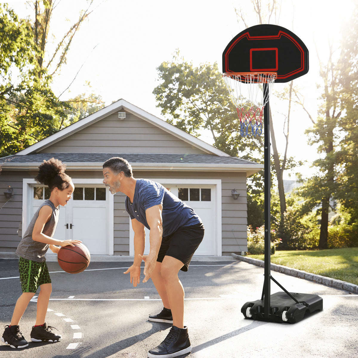 HOMCOM Basketballkorb, höhenverstellbar, befüllbarer Standfuß, hochstabil, schwarz, 131 x 49 x 195-250 – Produktabbildung 2