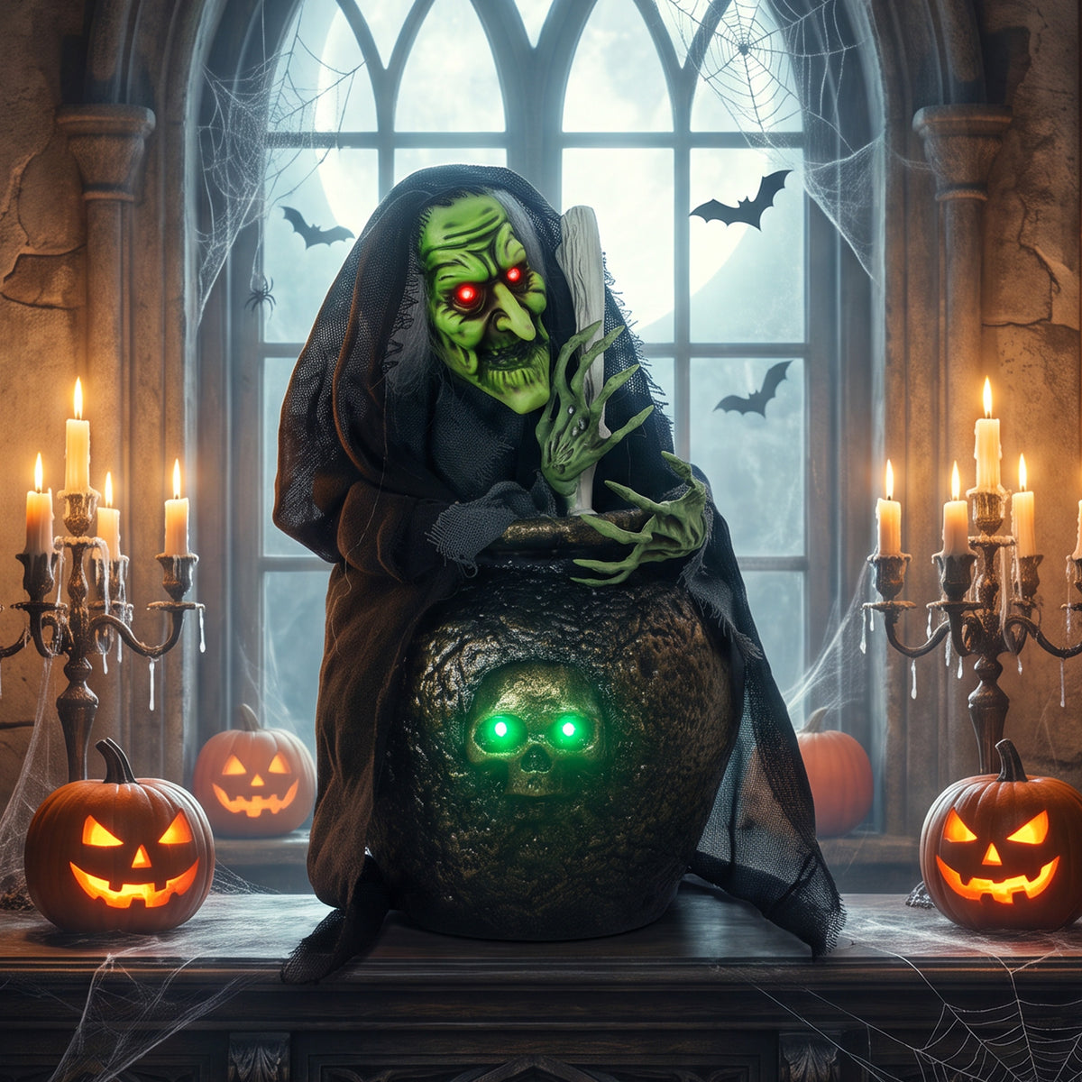 HOMCOM Animierte Halloween-Tischhexe mit Lachsound, leuchtenden Augen und Sound-/Touch-Aktivierung – Produktabbildung 2