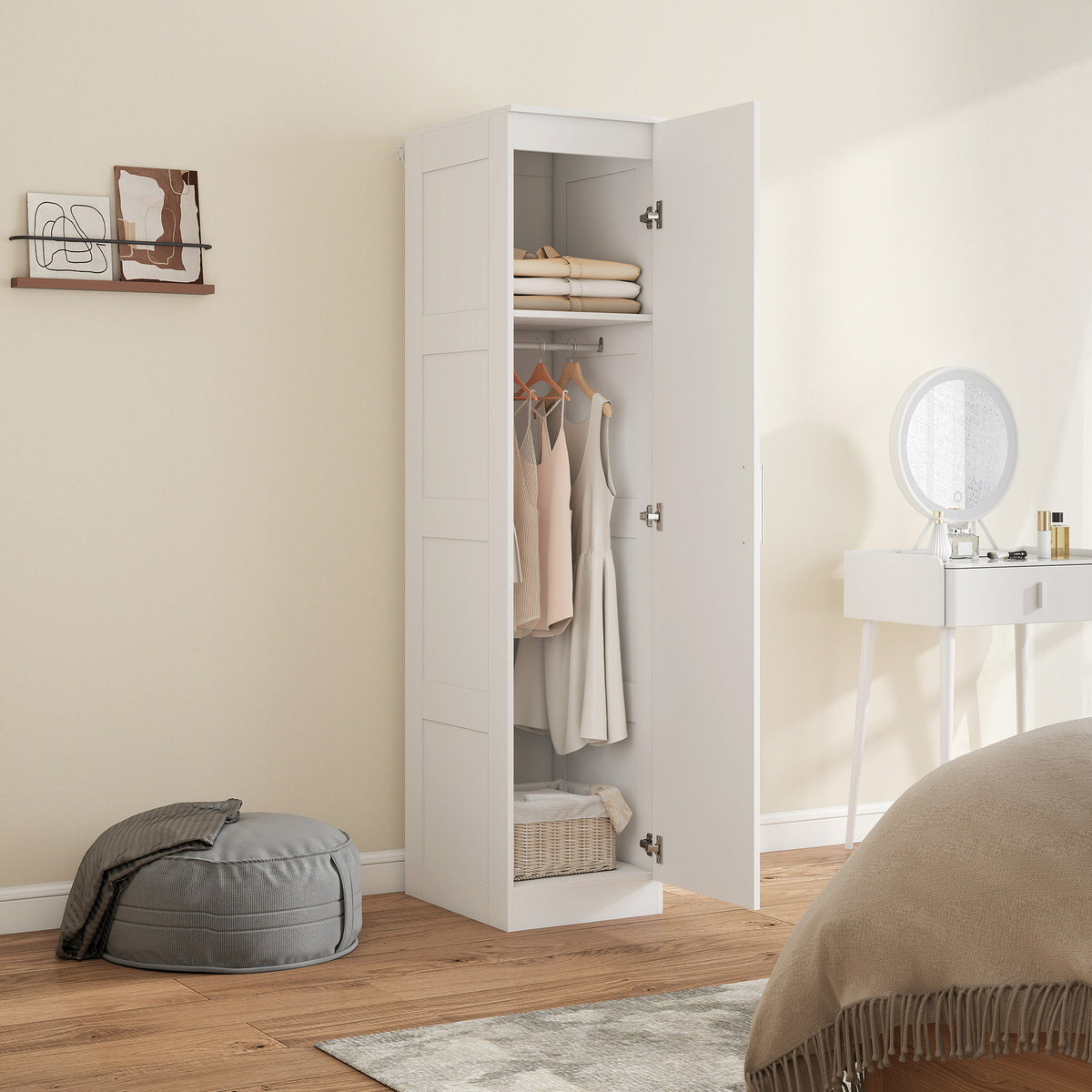 HOMCOM Kleiderschrank Mehrzweckschrank mit Kleiderstange, Regal, Soft-Close-Tür 40 x 52 x 180 cm Weiß – Produktabbildung 2