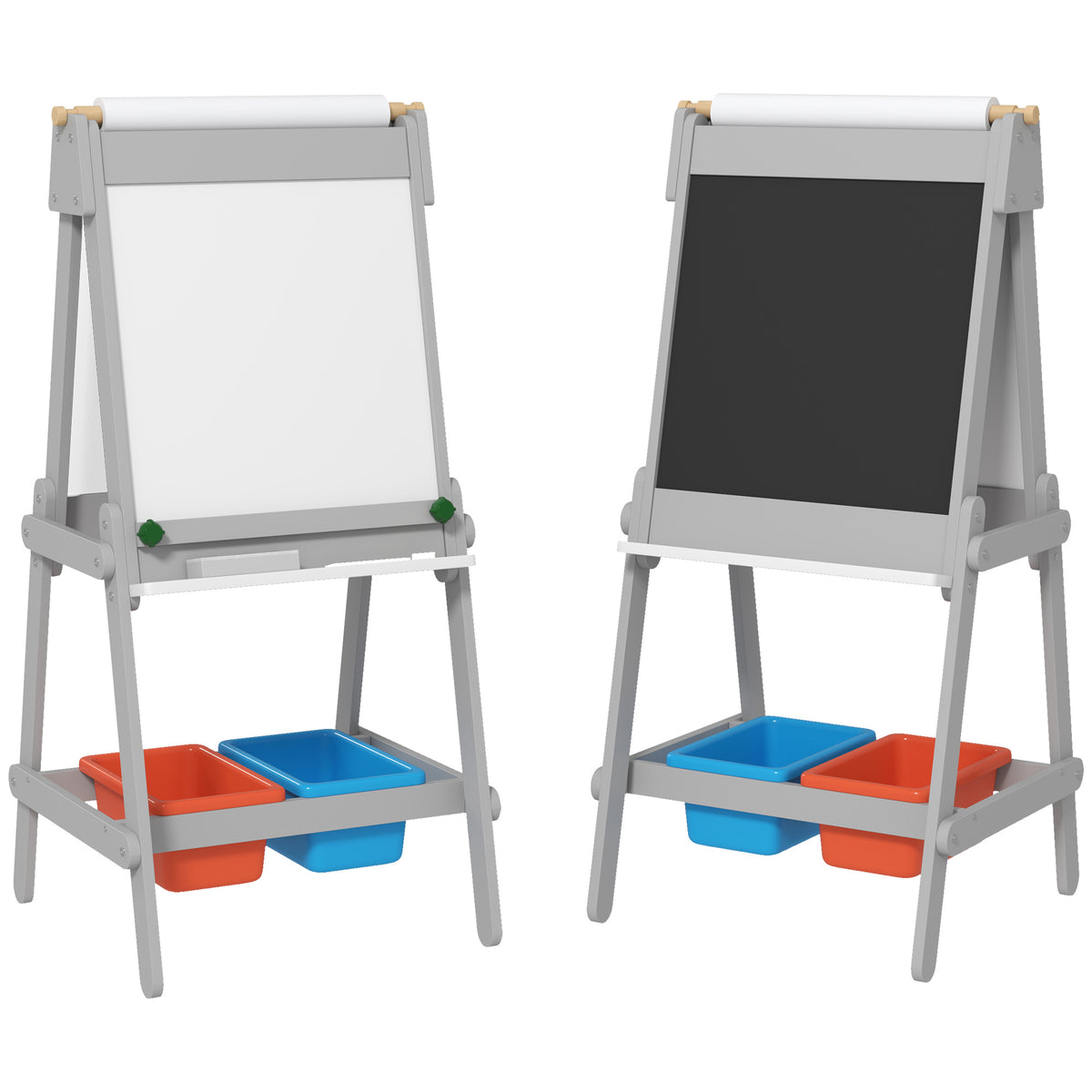 Doppelseitige Kindermalstaffelei mit Papierrolle, Kreidetafel, Whiteboard, 3-in-1-Design, zum Zeichnen und