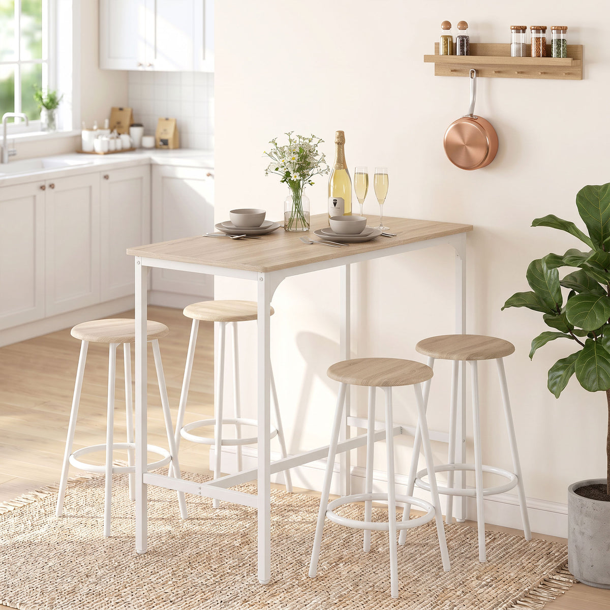 HOMCOM 5-teiliges Bartisch-Set für 4 Personen, Industrieller Stehtisch mit Hockern für Küche & Esszimmer – Produktabbildung 2