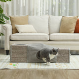 PawHut Katzentunnel, 2 Katzenhöhlen, Kratzflächen und Ballspielzeug, 98 cm x 30 cm x 30 cm, Braun + – Produktabbildung 19