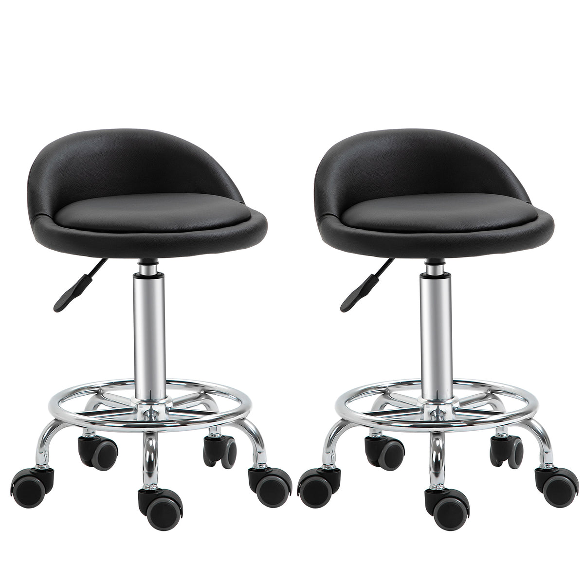 HOMCOM Rollhocker mit Rückenlehne 57-72 cm höhenverstellbar Drehhocker für Büro Salon Massage