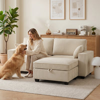 HOMCOM Ecksofa 216 cm 3-Sitzer L-Form Sofa mit Umkehrbarem Aufbwahrungshocker, Cord-Optik, Breiter – Produktabbildung 18