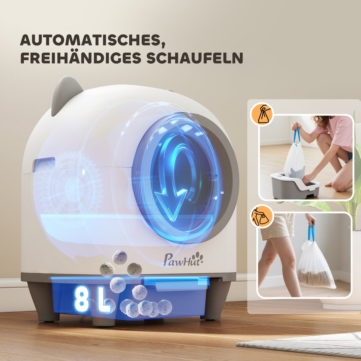 PawHut Selbstreinigende Katzentoilette mit App-Steuerung 80 L Geruchsbeseitigung für Mehrere Katzen – Produktabbildung 6