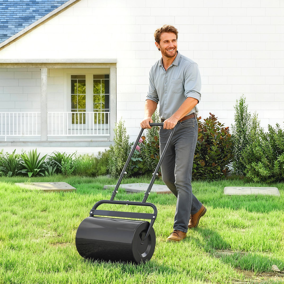Rasenwalze mit U-Griff, Gartenwalze, Gartenrolle, 32 cm Durchmesser, 38 L Wasser-/62 kg Sand, Metall – Produktabbildung 2