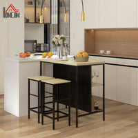 HOMCOM Bar-Set, 2 Barstühle & 1 Bartisch, fleckenresistent, stabil, Stahlrahmen, Schwarz/Eiche – Produktabbildung 2