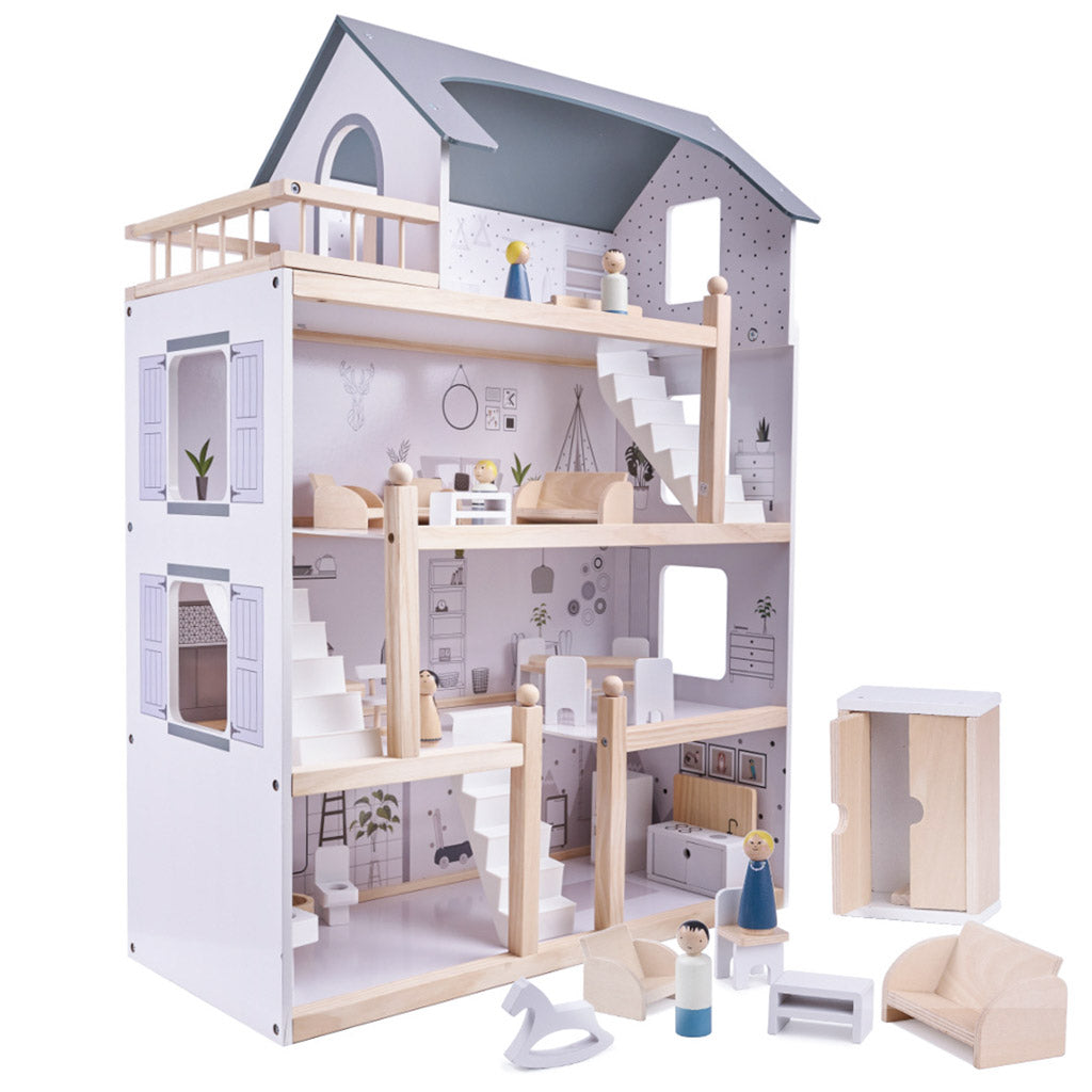IKONKA 80cm Holzpuppenhaus mit Möbeln – Produktabbildung 2