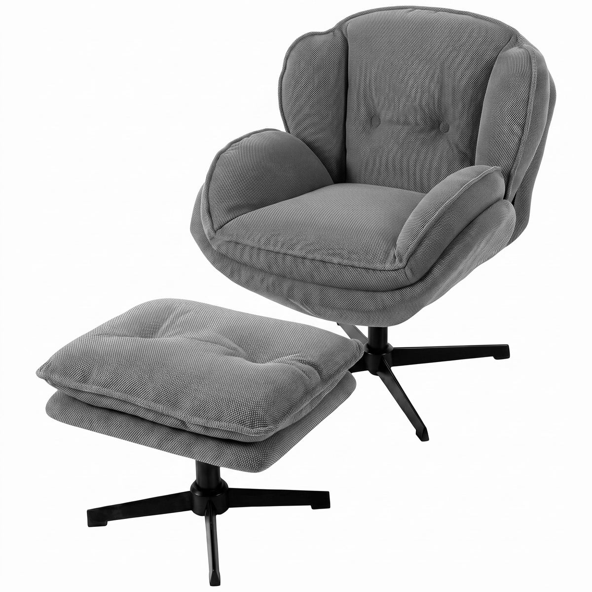 HOMCOM Sessel mit verstellbarem Fußhocker, 360° drehbar, Chenille-Bezug, dicke Polsterung, Grau