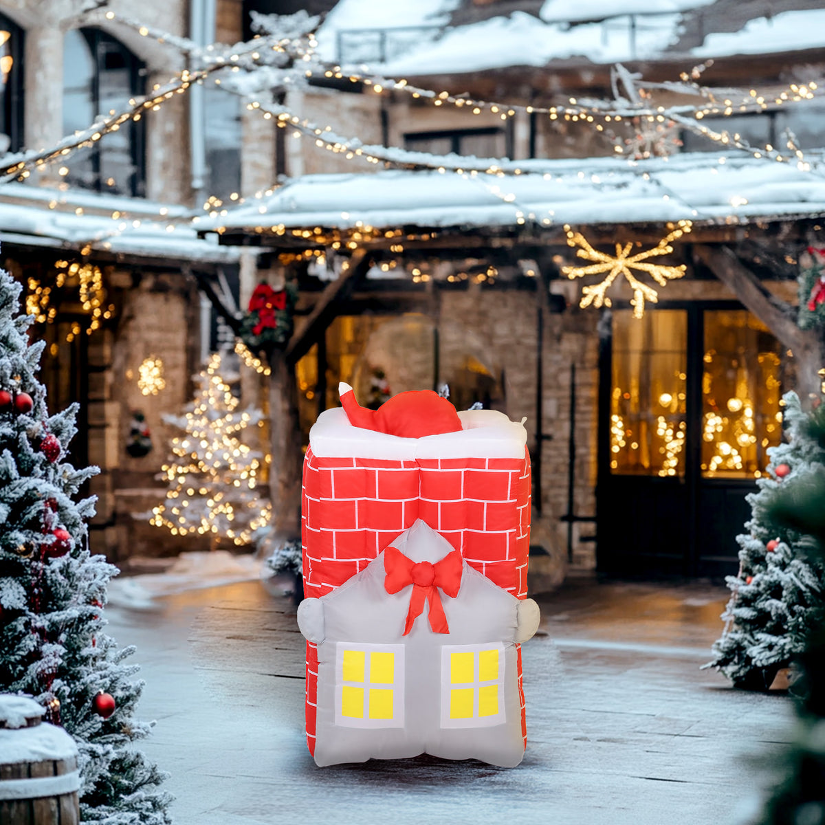 Outsunny Aufblasbare Weihnachtsdekoration, Weihnachtsmann in Schornstein, LEDs, Gebläse – Produktabbildung 8