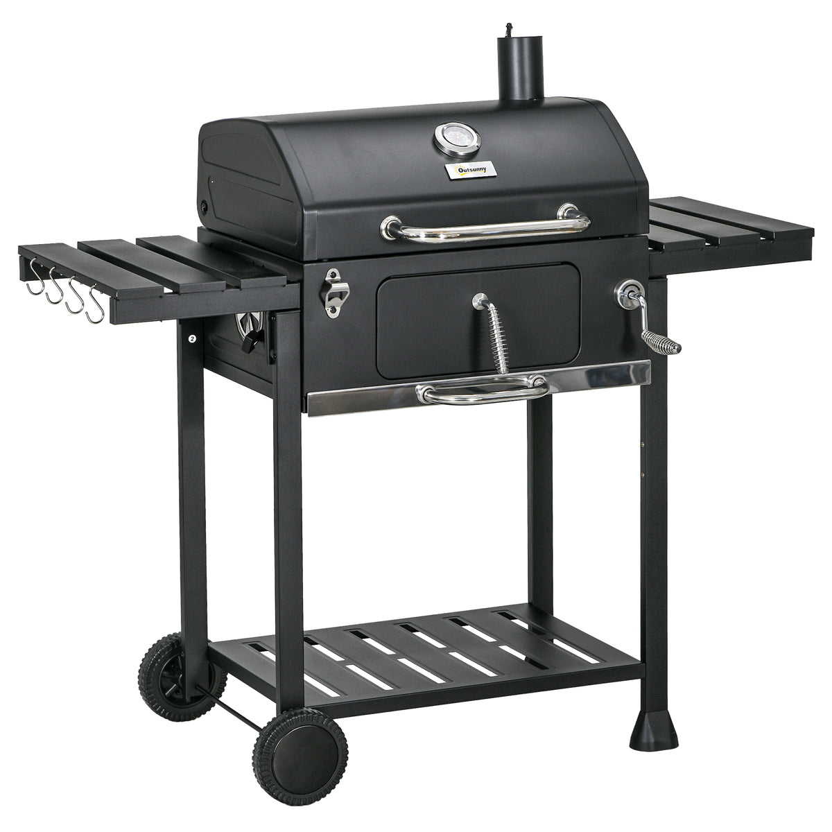 Outsunny Kohlegrill BBQ-Grill Smoker, inkl. Thermometer, Flaschenöffner, 120 x 64 x 114 cm, Schwarz