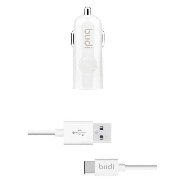 Budi - USB Autoladegerät + Kabel USB-C (weiß)