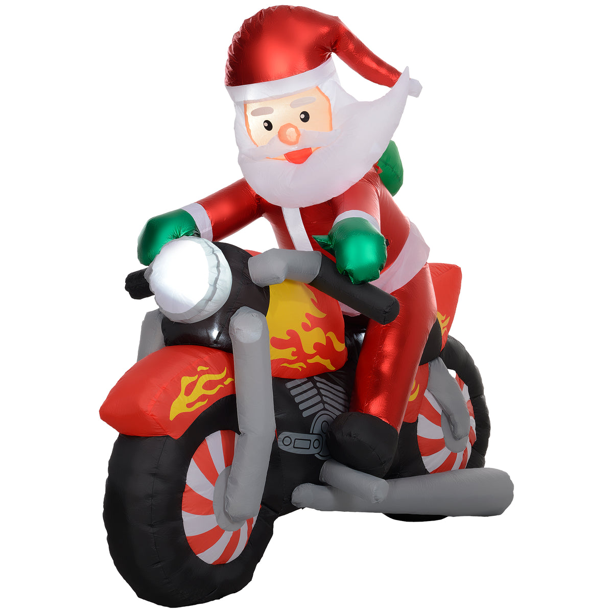 Outsunny Weihnachtsmann auf Motorrad, Gartendeko, LEDs, aufblasbar, wetterfest, 180 x 95 x 170 cm