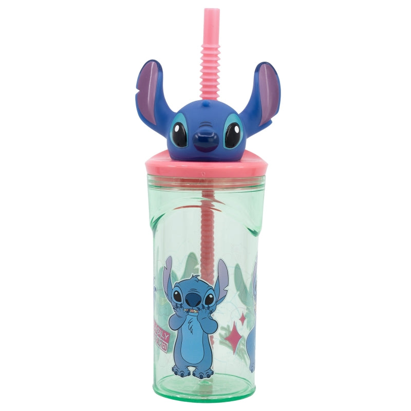 Disney Stitch - Becher s Strohhalm a 3D figurkou aus der Kollektion Květiny 360 ml