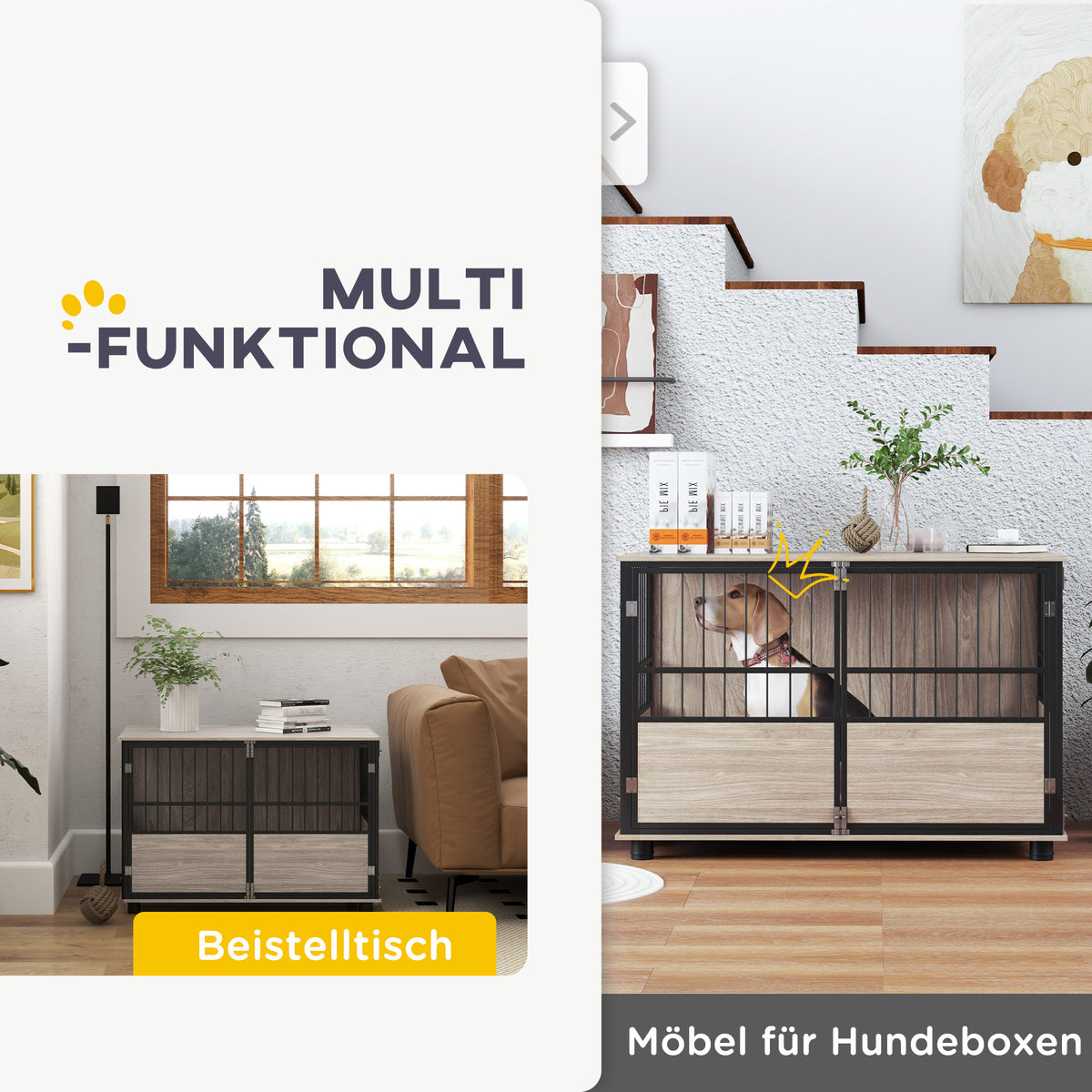 PawHut Hundebox, robust & stilvoll, 100x60x68cm, Walnussholz-Finish & Schwarz – Produktabbildung 6