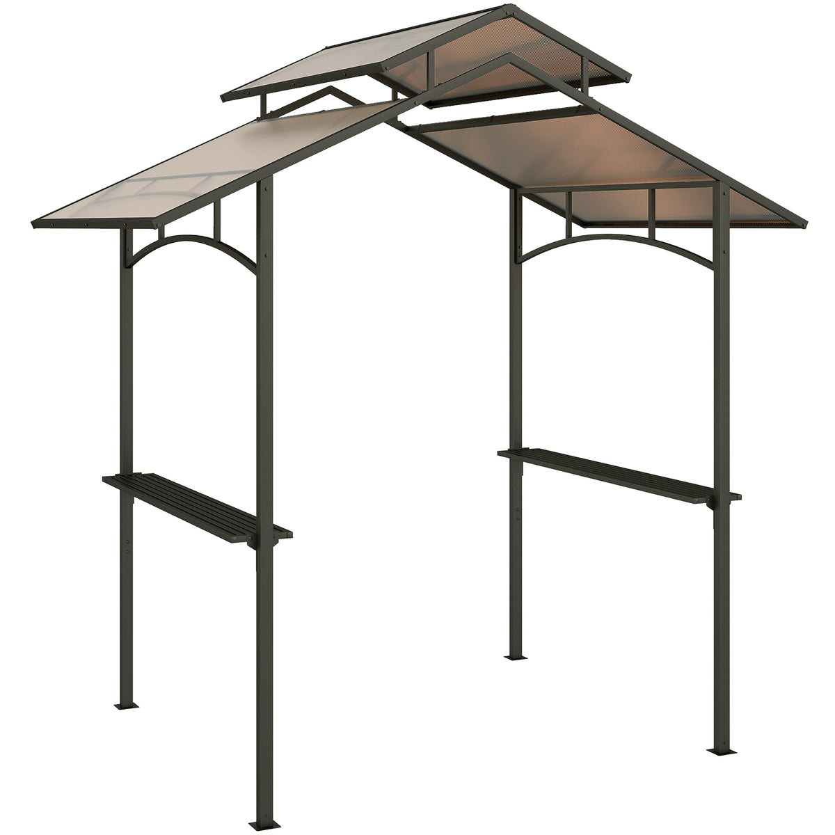 Grillpavillon mit Flammschutzdach BBQ-Pavillon mit 2 Ablagen 2,5 x 1,5m Stahl PC Schwarz+Braun