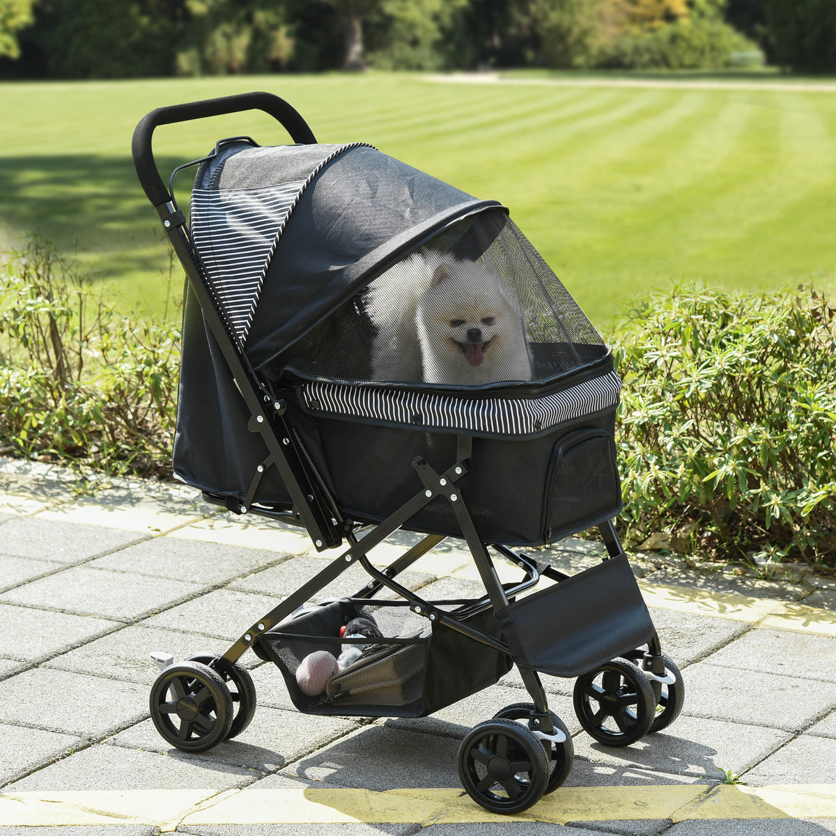 PawHut Hundewagen Hundebuggy klappbar, 1 Korb, 2 Bremsen, inkl. Sicherheitsleine, Schwarz – Produktabbildung 2