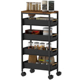 HOMCOM 5-stufiger Küchenwagen, Holzoptik, rollbar, Metallrahmen, 4 Schubladen, Schwarz – Produktabbildung 9