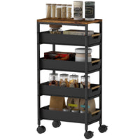 HOMCOM 5-stufiger Küchenwagen, Holzoptik, rollbar, Metallrahmen, 4 Schubladen, Schwarz – Produktabbildung 9