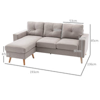 HOMCOM 3-Sitzer-Ecksofa, Leinenoptik, Wendbare Chaiselongue, 193x136x85 cm, Hellgrau – Produktabbildung 3