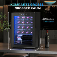 HOMCOM Kleiner Weinkühlschrank, Mini-Kühlschrank für 20 Flaschen, 53 Liter Kapazität, mit Glastür – Produktabbildung 3