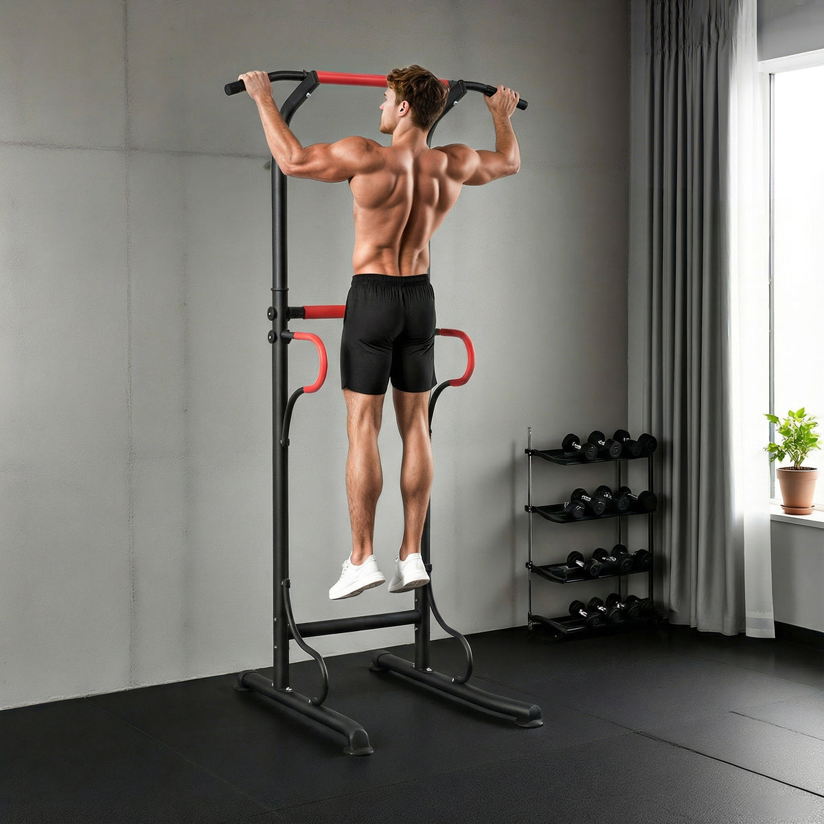 HOMCOM Power Tower höhenverstellbar Dip Station mit Klimmzugstange, Saugnäpfe Kraftstation für Zuhause – Produktabbildung 2