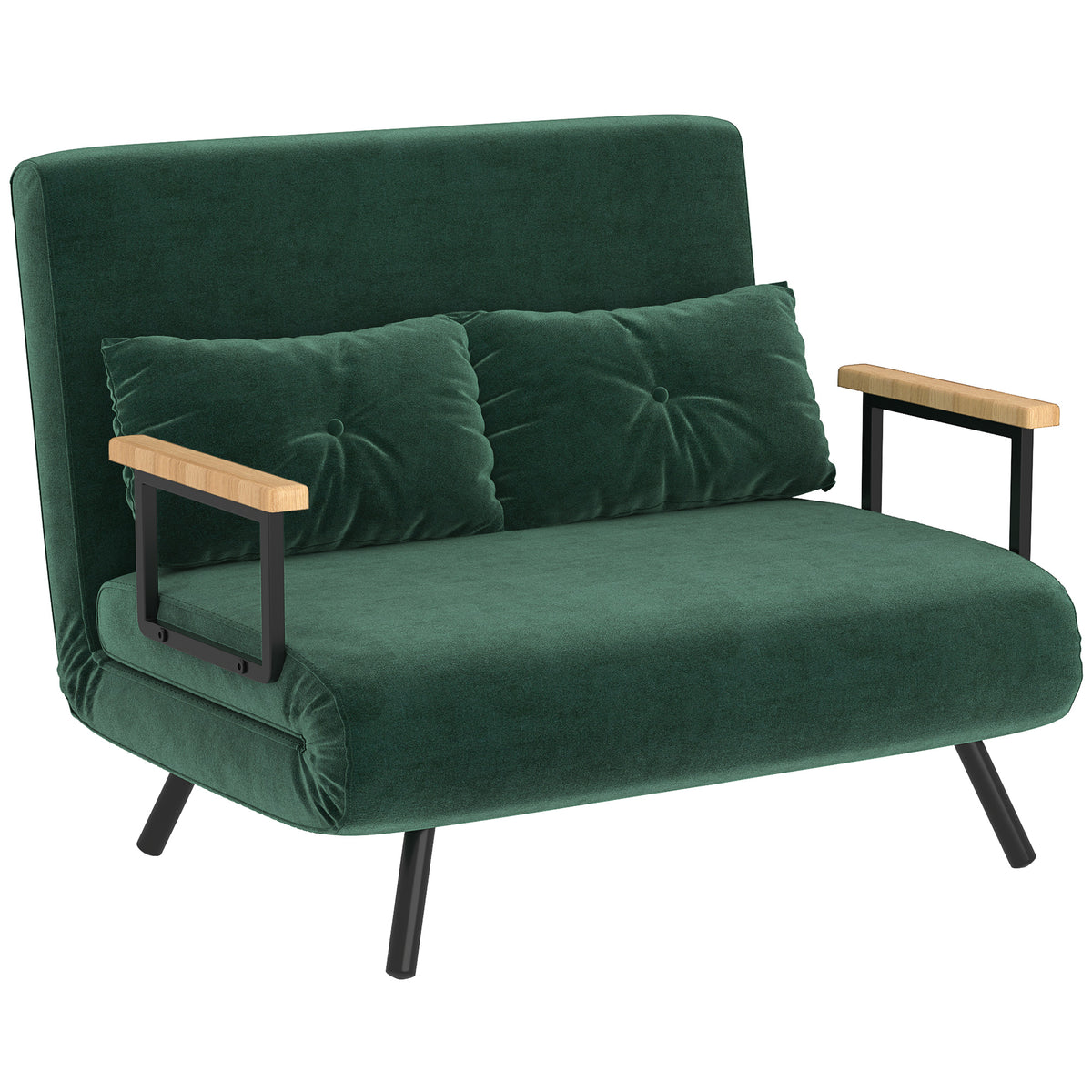 HOMCOM Schlafsofa 2er-Sofa Samtsofa, Schlaffunktion, inkl. 2 Kissen, Samtoptik, Natur + Grün