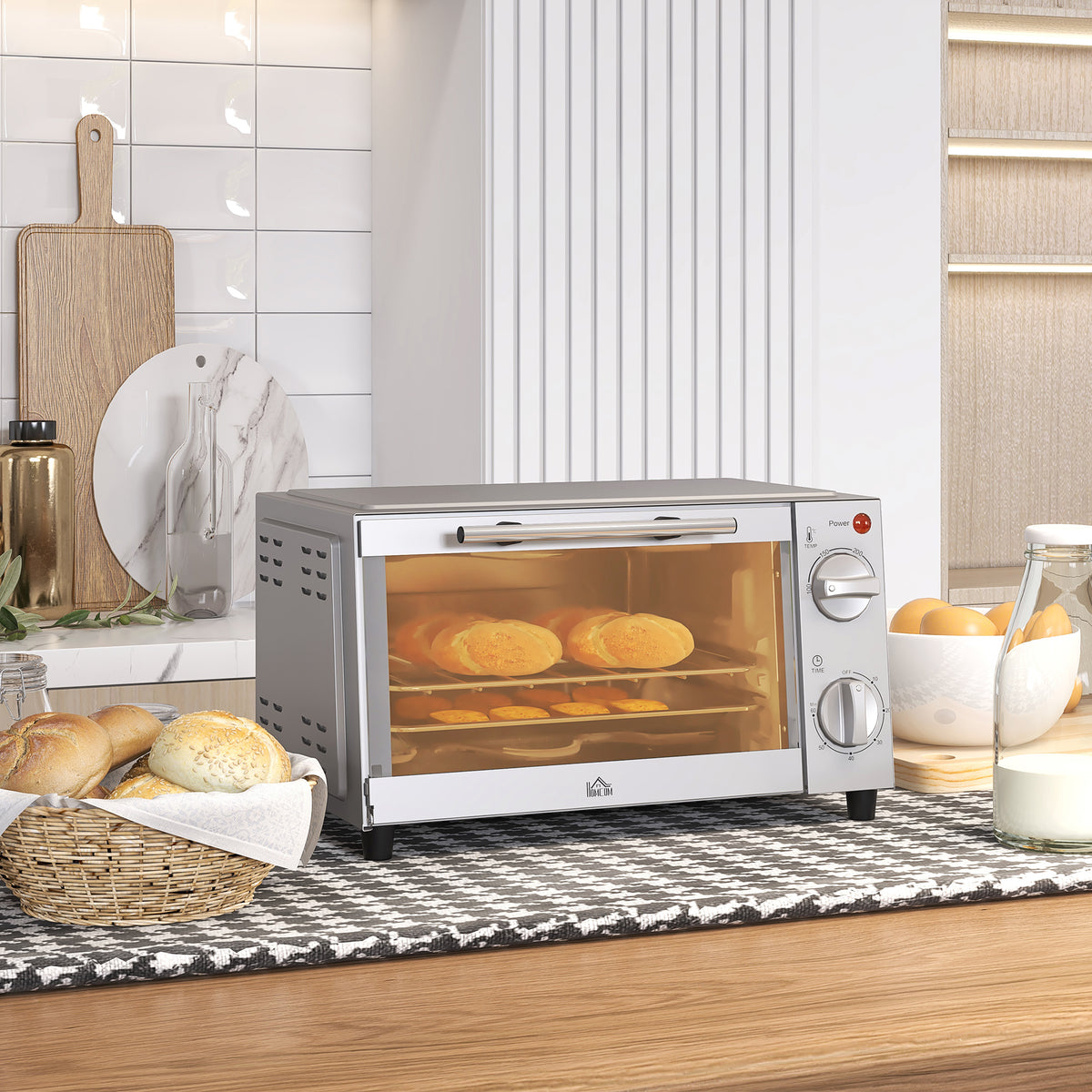 HOMCOM Minibackofen, 9 L Mini-Ofen mit Backblech, Grillrost, mit einstellbarer Temperatur und Garzeit – Produktabbildung 2