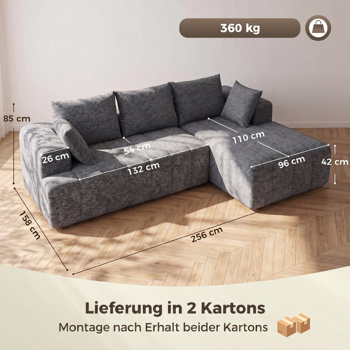 HOMCOM 3-Sitzer Ecksofa in L-Form mit Ottomane, wandelbares Chenille-Cloud-Schlafsofa mit – Produktabbildung 3