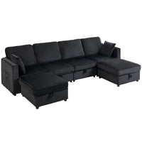 HOMCOM Ecksofa 4-Sitzer U-Form Sofa mit Stauraum-Ottomane, 306 cm Eckcouch mit Cord-Optik, 4 Kissen, für