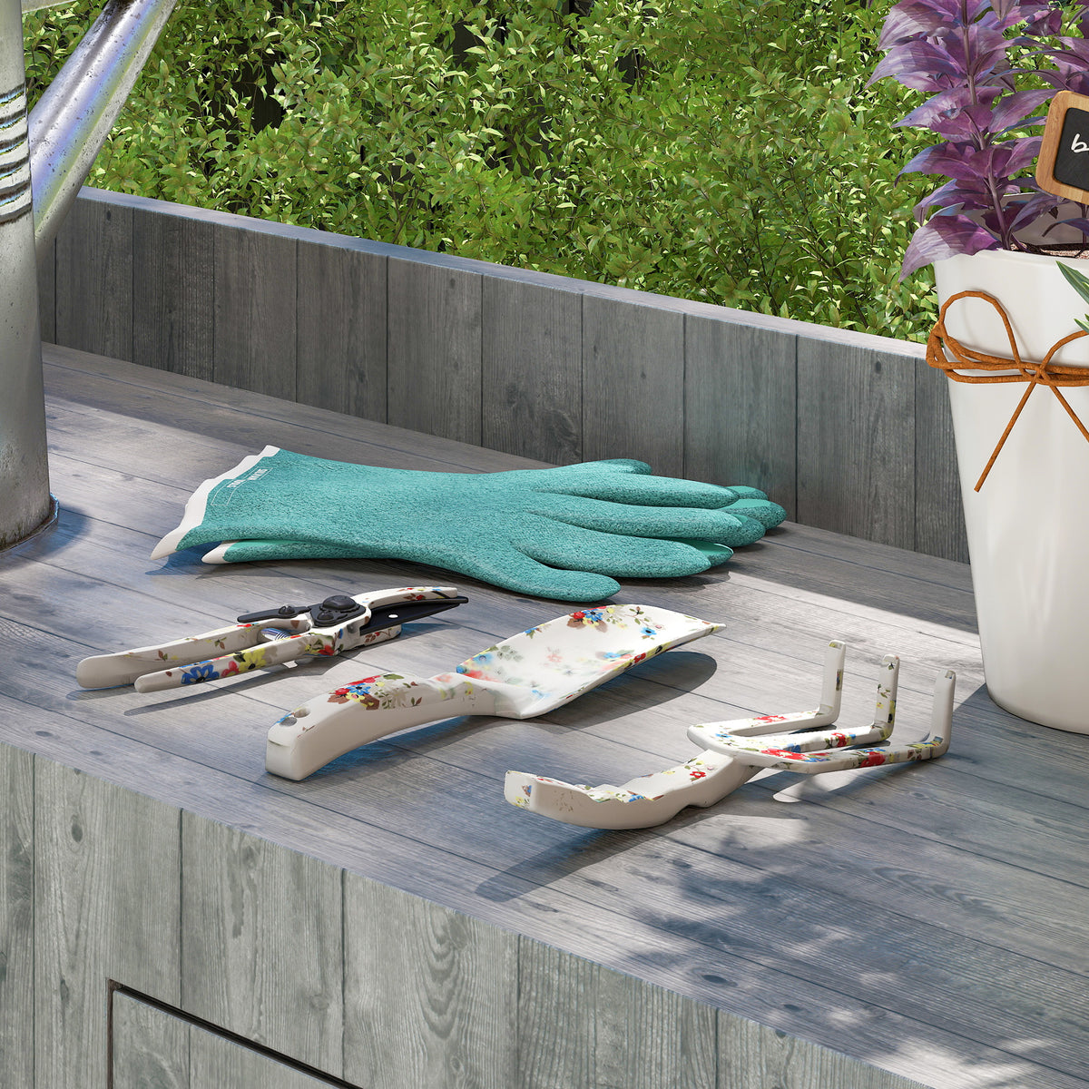Outsunny Gartenwerkzeug Set 3 Stück Garten Werkzeug aus Metall mit Blumenkelle Handrechen Gartenschere – Produktabbildung 2