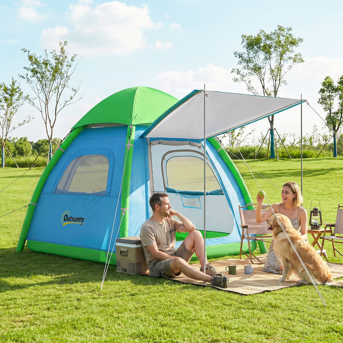 Outsunny Aufblasbares Zelt 2-3 Pers. Schneller Aufbau Outdoor Camping Zelt mit Luftpumpe Meshfenster – Produktabbildung 2