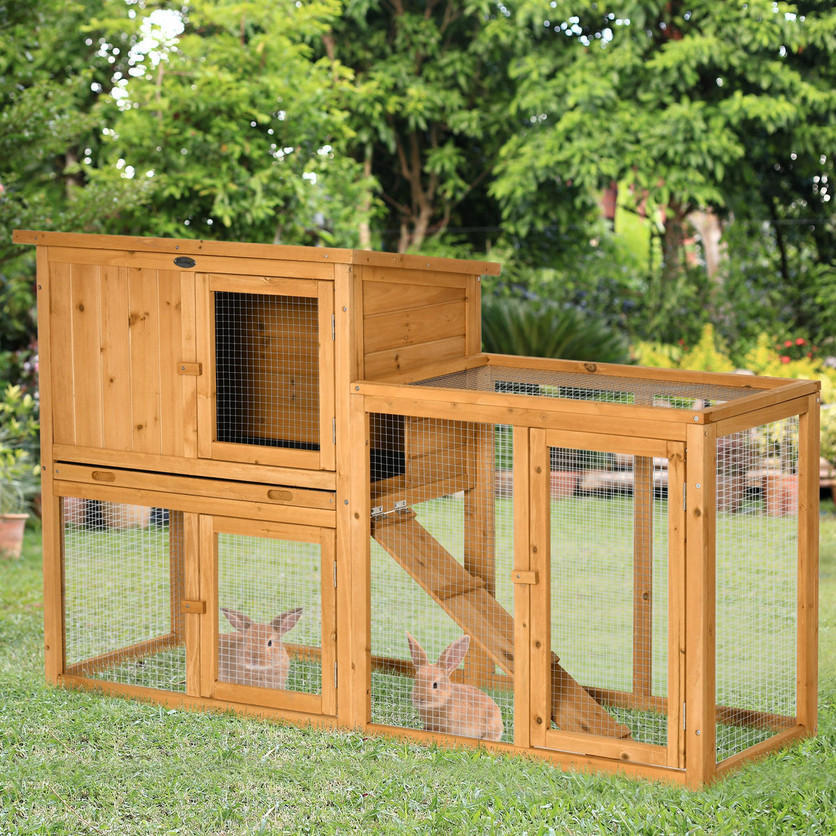 PawHut Kleintierstall mit Freigehege, herausnehmbare Bodenwanne, wetterbeständig, 141 cm x 60 cm x 86 cm – Produktabbildung 2