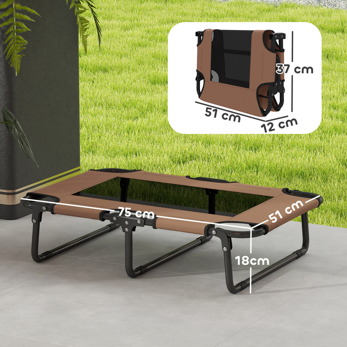 PawHut Erhöhtes Hundebett klappbar Haustierbett, Outdoor Hundeliege mit Netzdesign Kaffee Oxford 75 x 51 – Produktabbildung 3