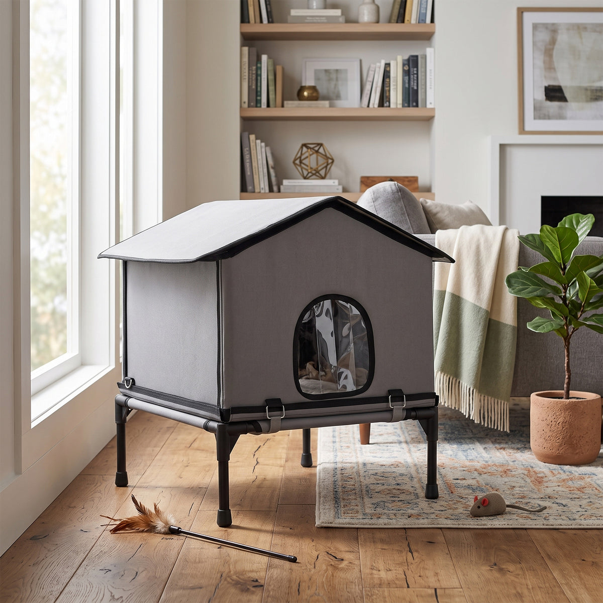 PawHut Katzenhaus klappbar Katzenhütte mit Kissen, Erhöhtes wasserabweisend Katzenhöhle 62 x 58,5 x 60 – Produktabbildung 8