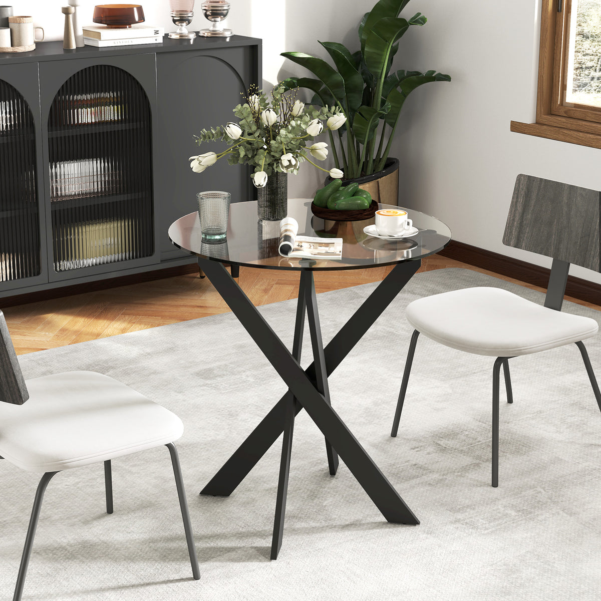 HOMCOM Moderner Glas-Esstisch, 70 cm Durchmesser, Küchentisch mit gehärteter Glasplatte und – Produktabbildung 2