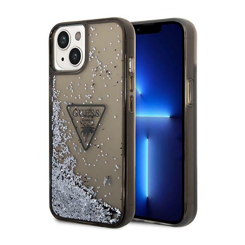 Guess Liquid Glitter Triangle Logo - Hülle für iPhone 14 Plus (schwarz)