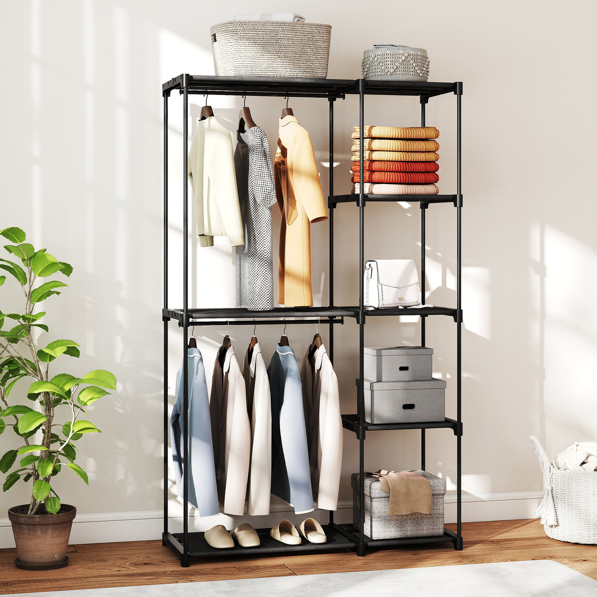 HOMCOM Stoffschrank Kleiderschrank mit Kleiderstange, Ablagen, für Schlafzimmer, Ankleidezimmer, 111 x – Produktabbildung 2