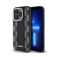 DKNY Leather Checkered Mono Pattern MagSafe - Hülle für iPhone 15 Pro (schwarz)