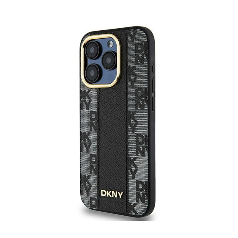 DKNY Leather Checkered Mono Pattern MagSafe - Hülle für iPhone 15 Pro (schwarz) – Produktabbildung 2