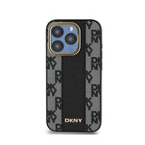 DKNY Leather Checkered Mono Pattern MagSafe - Hülle für iPhone 15 Pro (schwarz) – Produktabbildung 3