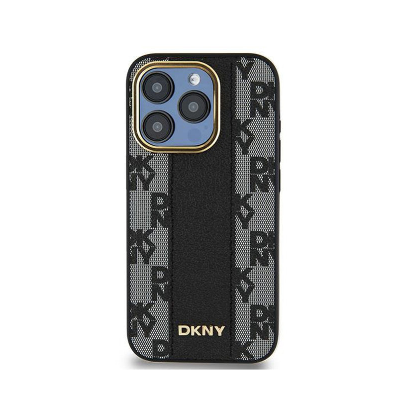 DKNY Leather Checkered Mono Pattern MagSafe - Hülle für iPhone 15 Pro (schwarz) – Produktabbildung 3