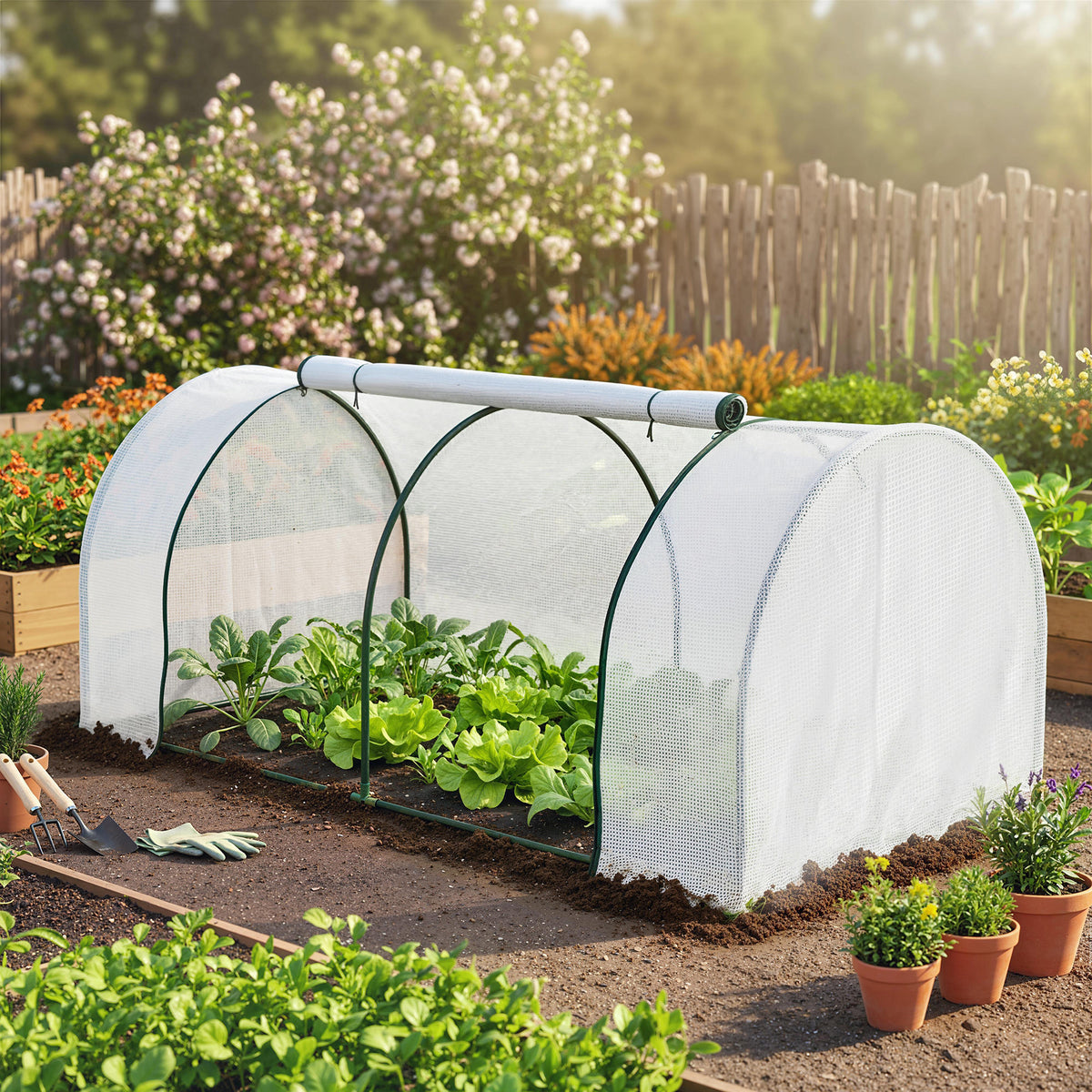 Outsunny Gewächshaus mit PE-Gitterfolie, winterfest Foliengewächshaus aus Stahl, Treibhaus 200 x 100 x – Produktabbildung 2