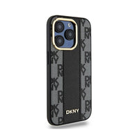DKNY Leather Checkered Mono Pattern MagSafe - Hülle für iPhone 15 Pro (schwarz) – Produktabbildung 4