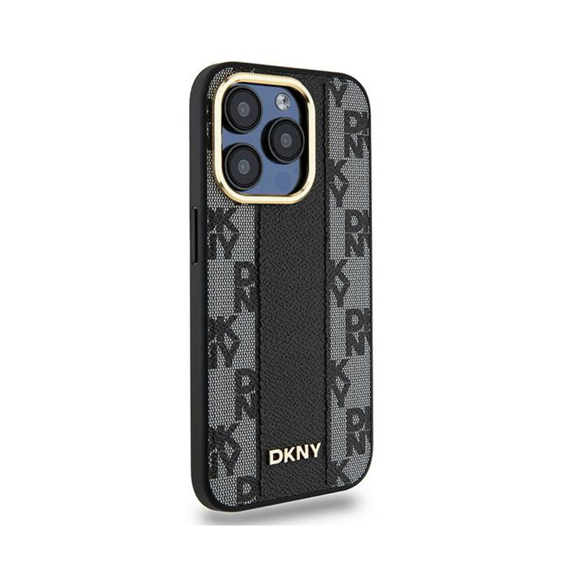 DKNY Leather Checkered Mono Pattern MagSafe - Hülle für iPhone 15 Pro (schwarz) – Produktabbildung 4