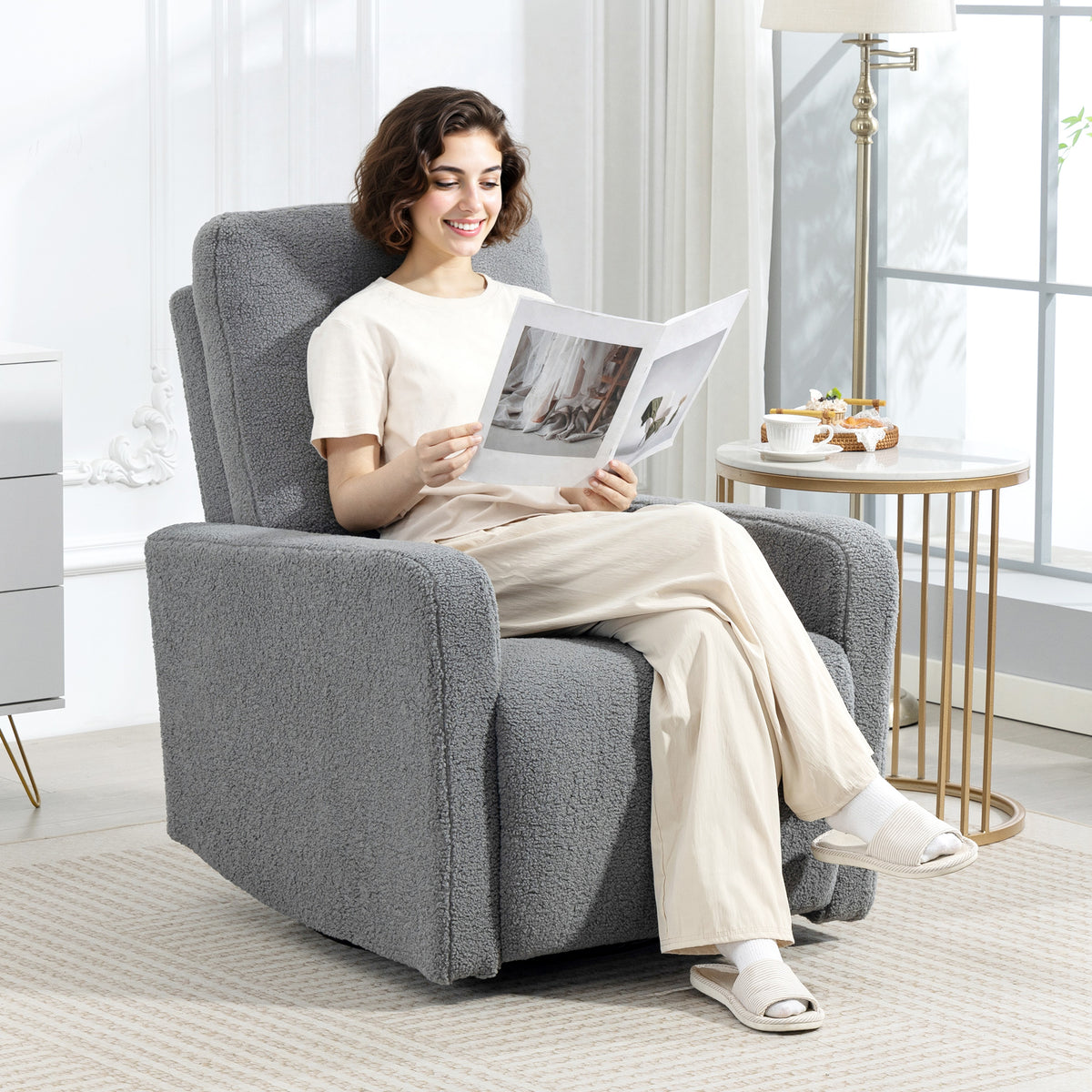 HOMCOM Recliner-Sessel, Entspannungssessel mit Fleece-Bezug, verstellbare Rückenlehne, Polstersessel – Produktabbildung 2