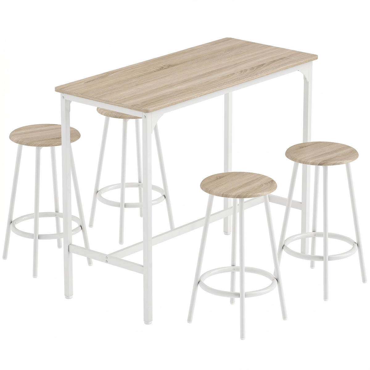 HOMCOM 5-teiliges Bartisch-Set für 4 Personen, Industrieller Stehtisch mit Hockern für Küche & Esszimmer