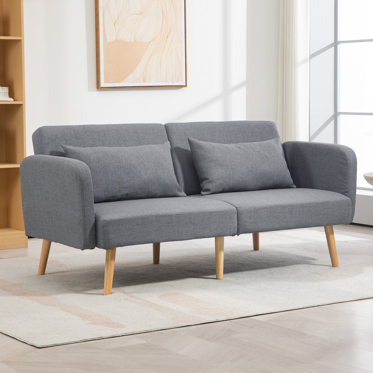 HOMCOM 3-Sitzer Schlafsofa, Gäste-Doppelbett, bis 240 kg, Klapplehnen, Holzrahmen, 170 x 83 x 80 cm – Produktabbildung 2