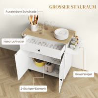 HOMCOM Küchenwagen mit Schublade, Schrankfach, Handtuchstange, 106 x 42 x 87 cm, Weiß/Eiche – Produktabbildung 5